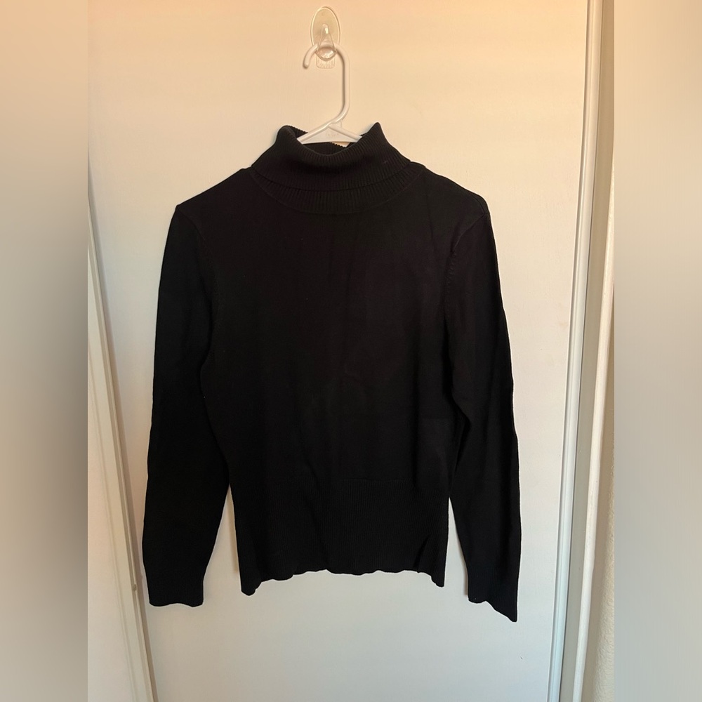 Mainbocher Women's M Ribbed Black‎ Turtleneck Sweater Pullover